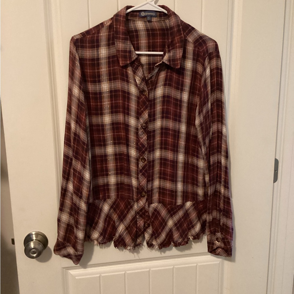 Democracy top maroon gold stripes very pretty purchase from Dillards